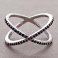 Crossed Heart-Shaped Open Ring In Black Pink And Clear Stones view 1