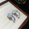 Silver Square Blue Clear Crystal C Open Ring and Hoop Earrings view 6