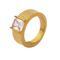 Gold Ribbed Band Ring With Square Clear Stone Multi Size view 5