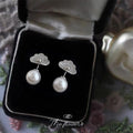 Silver Cloud Crystal Stud Pearl Drop Earrings Dual Wear view 1