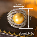 Gold Pearl and Layered Crystal Curve Ring With Clear Crystal Accents view 4