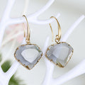 Gold Tone Irregular Faceted Glass Drop Earrings in Six Colors view 4