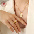 Gold Round Mother Of Pearl Initial Letter Pendant Necklace view 3