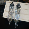 Black Marquise Crystal Long Fringe Stud Earrings in Two Tones view 6