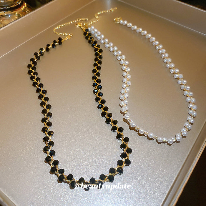 Gold Black Crystal Bead Twisted Chain Necklace Single Style