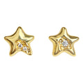 Gold Star Stud Earrings Crushed Crystal Center Accent Pair view 5