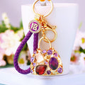 Jeweled Mini Handbag Keychains in Blue and Purple with Braided and Plain Loops view 1