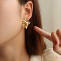 Wrinkled Irregular Textured Metal Stud Earrings Gold Steel Pair view 4