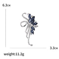 Silver Rhinestone Bow Brooch Navy Marquise Flower Pin view 5