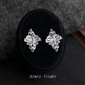Silver-Tone Openwork Flower Stud Earrings Light Purple Stone view 6