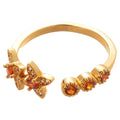 Gold Dual Flower Open Ring Colored Center Stone Six view 5