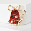 Red Enamel Christmas Bell Brooch with Bow for Jackets, Coats, and Scarves view 4