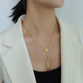 Love Letter Y Tassel Bar Pendant Necklace Rose Gold Steel view 3