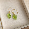 Light Green Glass Grape Drop Earrings Gold Fishhooks view 4