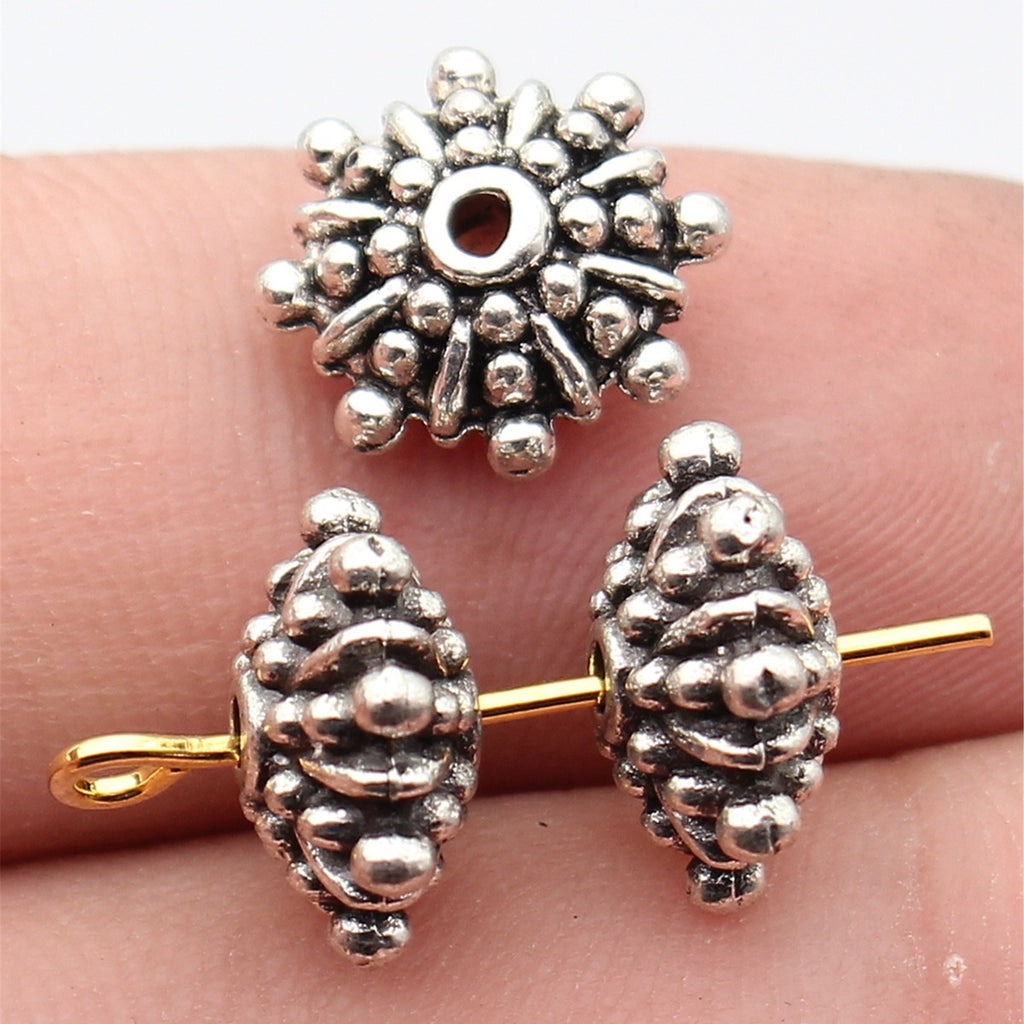 12x12x6.2mm 1.7g Antique Silver Zinc Alloy Radial Raised Dot Spacer Beads for Bracelet Necklace Making