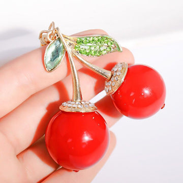Jeweled Cherry Keychains with Braided and Bare Wrist Loop Options