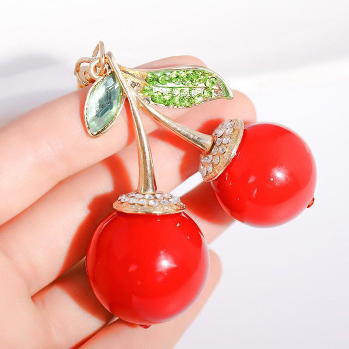 Jeweled Cherry Keychains with Braided and Bare Wrist Loop Options