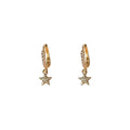 Gold Pave Huggie Hoop Earrings Clear Zircon Star Dangle view 5