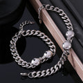 Silver Stainless Steel Cuban Chain Necklace Bracelet Dual Ball view 2