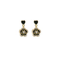 Black Heart and Camellia Flower Clear Look Drop Earrings view 5