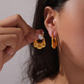 Titanium Steel Fan Hoop And Hexagon Texture C-Hoop Earrings view 2