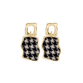 Black White Houndstooth Fabric Gold Frame Drop Earrings view 5