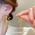 Gold Tone Palm Tree Statement Stud Earrings for Women view 4
