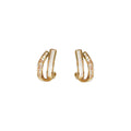 Gold Tone Double Line Rectangular Huggie Hoop Earrings view 5