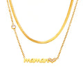 Maman Script Heart Zircon Necklace Herringbone Gold Set view 5