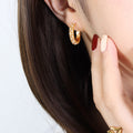 Pearl and Zircon Open C-Shape Hoop Earrings Gold Steel view 1