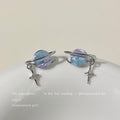 Blue Planet Saturn Stud Earrings Silver Star Charm Pair view 4