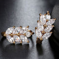 Marquise Leaf Wheat Huggie Earrings Gold Silver Tones view 2