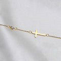 Sideways Cross O-Chain Necklace With Side Bezel CZ Gold Silver view 5