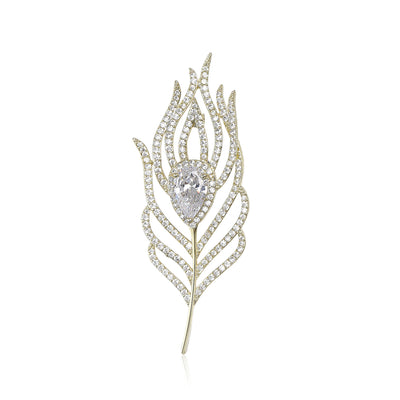 crystal feather leaf brooch group view