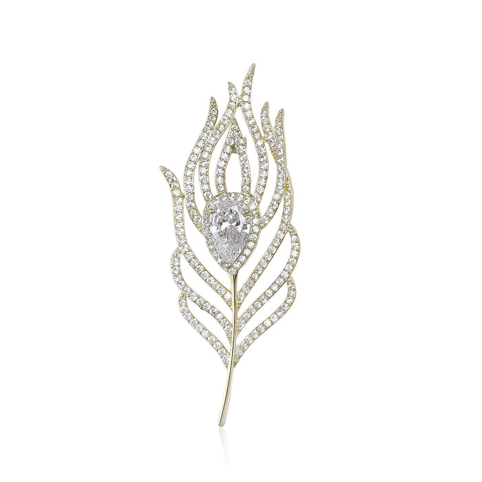 Crystal Feather Leaf Brooch for Jackets Scarves and Coats