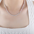 Steel Pink Pearl Clear Zircon Tennis OT Clasp Necklace view 6