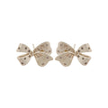 White Bow Stud Earrings With Gold Tone Speckled Detail view 5