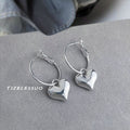 Silver-Tone Hoop Earrings With Puffy Heart Dangle Charms view 3