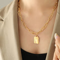 Layered Face Plaque Pearl Necklace Gold Steel Multi Chain view 10