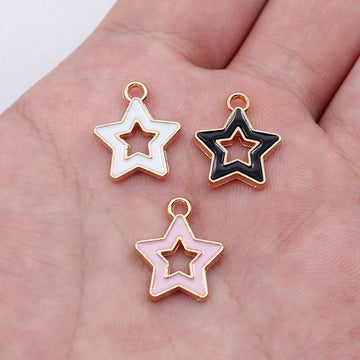 Gold Tone Open Star Enamel Charms in Three Color Options