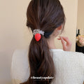 Pink Coil Hair Tie Plush Strawberry Charm Pendant Band view 3