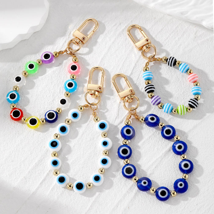 Circular Beaded Loop Evil Eye Clip Keychains in Five Options