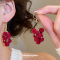 Red Flocked Grape Cluster Necklace Hook Earrings Gold Tone view 3
