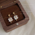 Gold Four-Leaf Clover Clear Crystal Drop Stud Earrings view 3