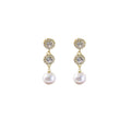 Gold Triple Halo Pearl Look Long Dangle Stud Earrings view 5