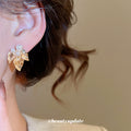Gold Tone Leaf Stud Earrings with Pearl Accents Jewelry Design view 3