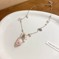 Pink Strawberry Pearl Drop Earrings And Pendant Necklaces view 7