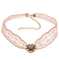 Brown Lace Heart Choker with Antique Gold Tone Setting view 5