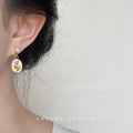 Gold Pearl Drop Earrings Pink Enamel Tulip Oval Disc view 2