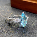 Aqua Marquise Solitaire Pear-Side Stone Ring In Silver Tone view 3
